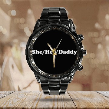 Discover She Her Daddy LGBTQ Pride Pronouns Humor Lesbian Calendar Steel Band Watch