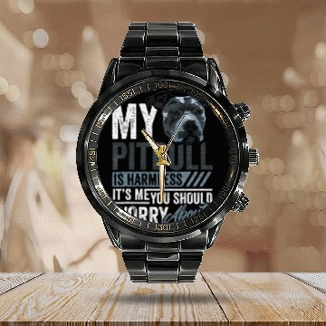 Discover Pitbull is Harmless Pittie Mom Dog Lover Pitbull Calendar Steel Band Watch