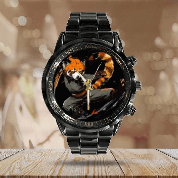 Discover High Kick Red Panda Calendar Steel Band Watch