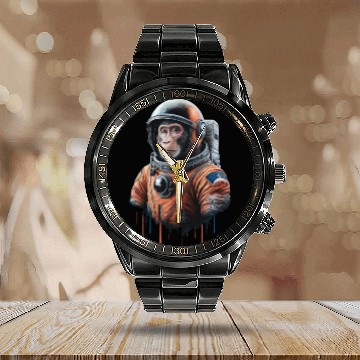 Discover Space Monkey Astronaut Adventure Awaits Calendar Steel Band Watch