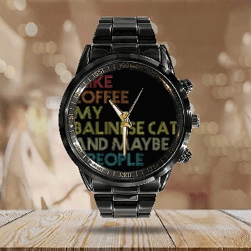 Discover Balinese Cat Owner Coffee Lover Calendar Steel Band Watch