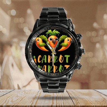 Discover funny carrot parrot Calendar Steel Band Watch