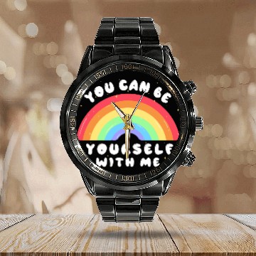Discover You Can Be Yourself With Me - LGBTQ Ally - Pride Calendar Steel Band Watch