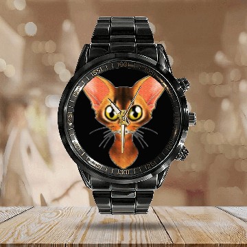 Discover Cat Lover I Cat Face I Abyssinian Cat Calendar Steel Band Watch