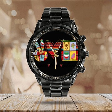 Discover Peace Love Loteria Serape Mexican Bingo Card Calendar Steel Band Watch