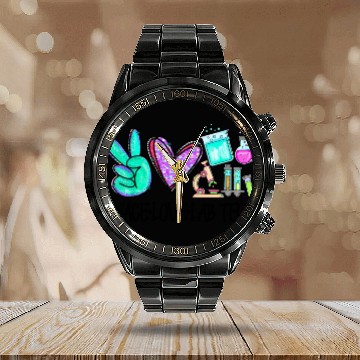 Discover Peace Love Lab Tech Medical Laboratory Professiona Calendar Steel Band Watch
