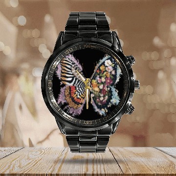 Discover Colorful Floral Butterfly Nature Lover Calendar Steel Band Watch