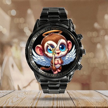 Discover Monkey chimpanzee angel cartoon Calendar Steel Band Watch