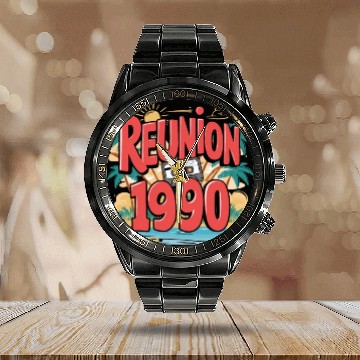 Discover Retro Reunion 1990 Cassette Tape Sunset Beach Calendar Steel Band Watch