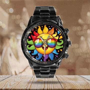 Discover Rainbow Sun Queer LGBTQ Pride Month Fun Summer Calendar Steel Band Watch