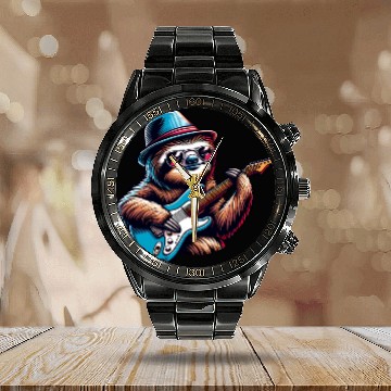 Discover Cool Sloth E-Guitar Player Design Calendar Steel Band Watch