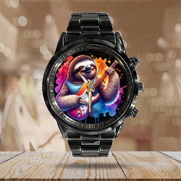 Discover Cool Sloth Guitarist E-Guitar Design Calendar Steel Band Watch