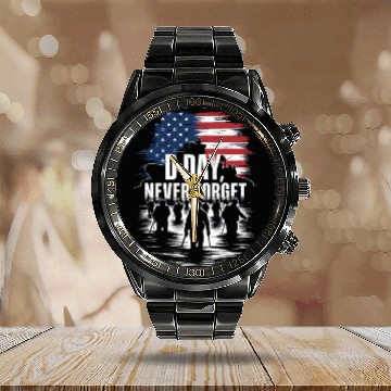 Discover D-Day 80th Anniversary - Never Forget June 6th 194 Calendar Steel Band Watch
