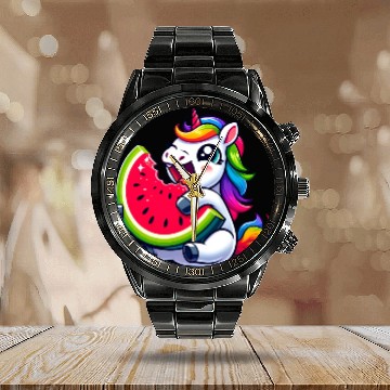Discover Unicorn Watermelon Summer Design Calendar Steel Band Watch