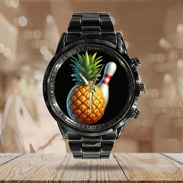 Discover bowling ball and pineapple Calendar Steel Band Watch