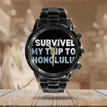 Discover My Trip Traveler Vacation Honolulu Calendar Steel Band Watch