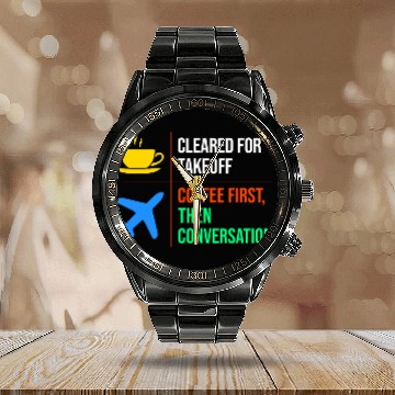 Discover Air Traffic Controller Coffee ATC Aviation Humor Calendar Steel Band Watch
