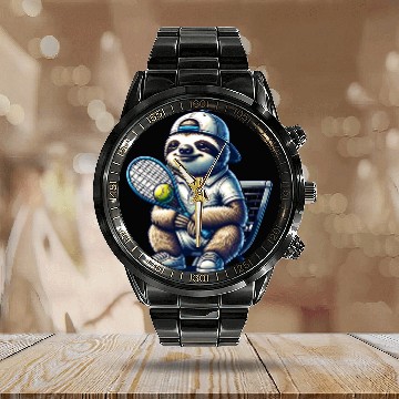Discover Sloth Tennis Player Cool Court Design Calendar Steel Band Watch