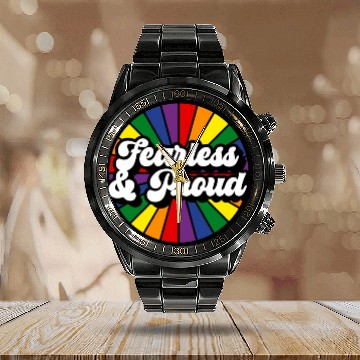 Discover Fearless Proud Pride Rainbow Calendar Steel Band Watch