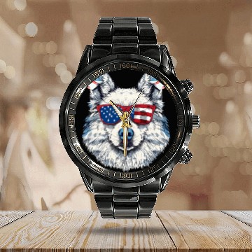 Discover Eskimo dog. 4th July. American independence day Calendar Steel Band Watch