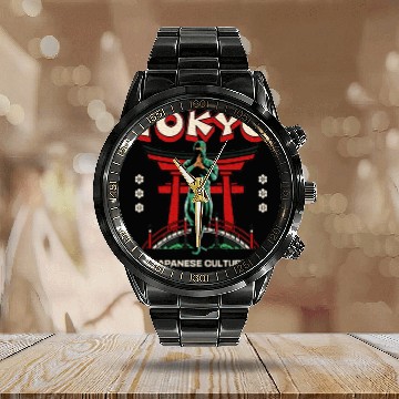 Discover Tokyo Japan Culture Green Karate Ninja Martial Calendar Steel Band Watch