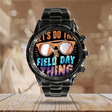 Discover Let's Do This Field Day Thing Sunglasses Teacher Calendar Steel Band Watch