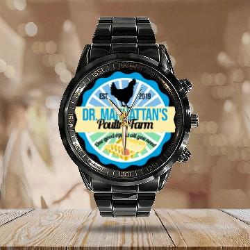 Discover Dr Manhattan Poultry Farm Calendar Steel Band Watch