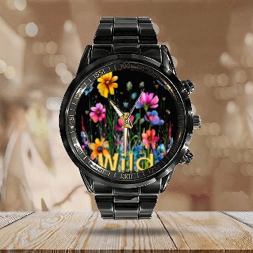 Discover Wild Flowers Calendar Steel Band Watch