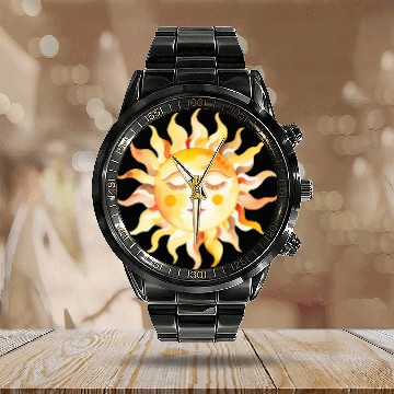 Discover Mystical Sun with a Face Calendar Steel Band Watch