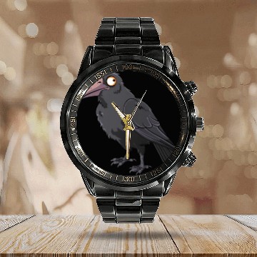 Discover Majestic Raven with Orange Eyes Calendar Steel Band Watch