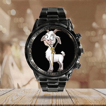 Discover Cheerful Goofy Goat Character Calendar Steel Band Watch