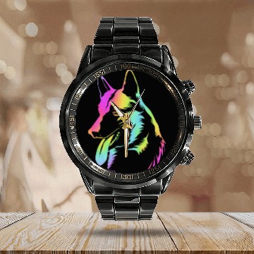 Discover Colorful Pop Art Belgian Malinois Dog Face Calendar Steel Band Watch