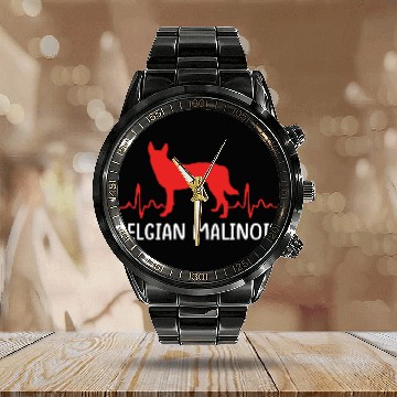 Discover Silhouette Dog Heartbeat Belgian Malinois Calendar Steel Band Watch