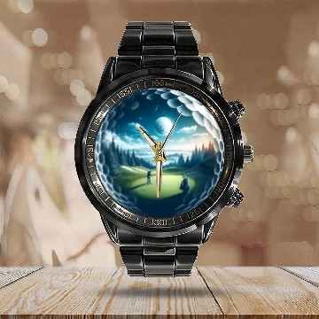Discover Twilight A Golf Dream Scape Surreal Golfing Course Calendar Steel Band Watch