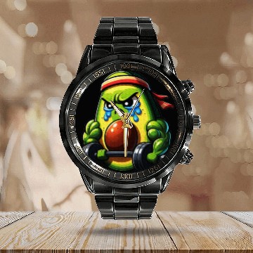 Discover Weightlifing Fitness Workout Gym Avocado Calendar Steel Band Watch