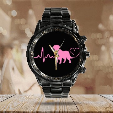 Discover Dog Silhouette Golden Retriever Heartbeat Calendar Steel Band Watch