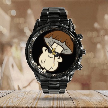 Discover Cute Mushroom Fruit Relaxing Lazy Mushroom Calendar Steel Band Watch
