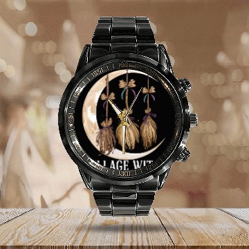 Discover Village Witch Gothic Occult Wicca Pagan Nature Calendar Steel Band Watch