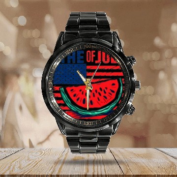 Discover 4th of July American Pride Watermelon Vintage Gift Calendar Steel Band Watch