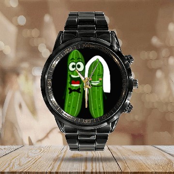Discover Cucumber Bride Groom Wedding Calendar Steel Band Watch