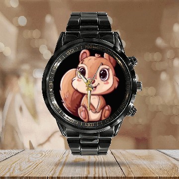 Discover Adorable Squirrel With Big Eyes Calendar Steel Band Watch