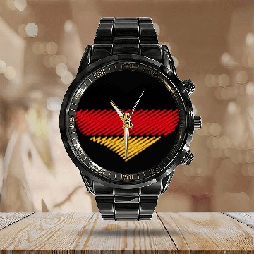 Discover Heart - Black Red Gold (Germany / Flag / Scribble) Calendar Steel Band Watch