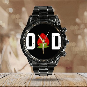 Discover Strawberry Dad Fruit Lover Fruitarian Father's Day Calendar Steel Band Watch