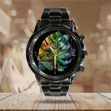Discover Watercolor Tropical Leaves Clipart, Tropical Leaf Calendar Steel Band Watch