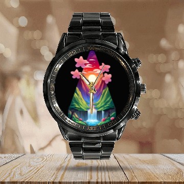 Discover sunrise waterfall scenery Calendar Steel Band Watch