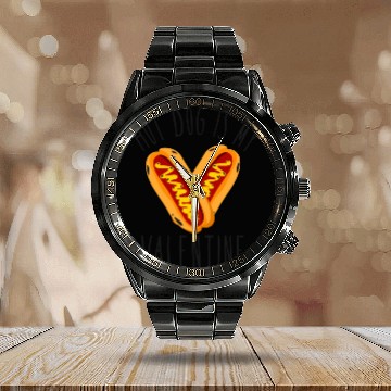 Discover Hot Dog Adult Heart Valentines Day Calendar Steel Band Watch