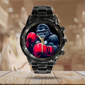 Discover Wild Gorilla Boxing Gloves Graphic Animal Lover Calendar Steel Band Watch