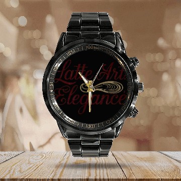 Discover Latte Art Elegance Design - Stylish Coffee Wear Calendar Steel Band Watch