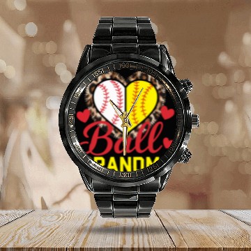 Discover Baseball Grandma Grandmother Grandparents Day Calendar Steel Band Watch