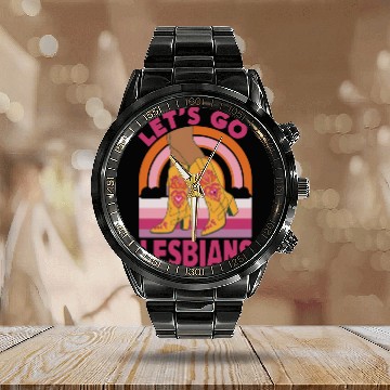 Discover Let's Go Lesbians LGBTQ Pride Month Cowgirl Calendar Steel Band Watch